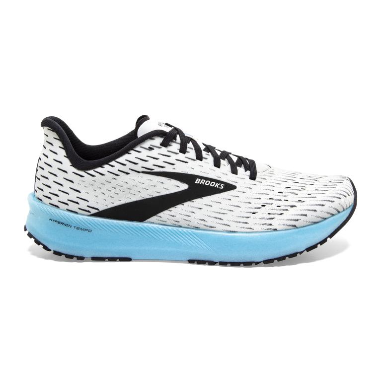 Brooks Hyperion Tempo Road Running Shoes - Men's - White/Black/Iced Aqua (76453-HXJV)